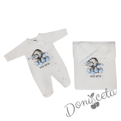 Бебешки комплект за изписване или подарък за момче от 4 части в в бяло 