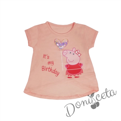 Детска  блузка/тениска с къс ръкав в розово с прасето Пепа