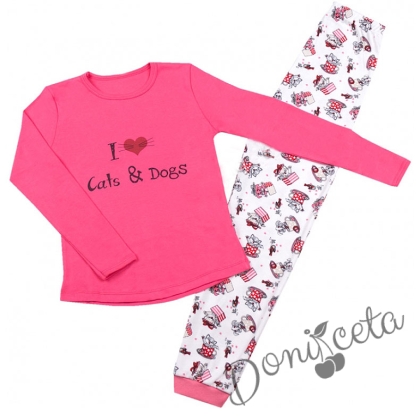 Детска пижама с дълъг ръкав за момиче   с надпис  в розово