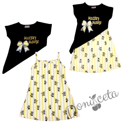 Лятна детска права рокля в комплект с тениска с Мини Маус