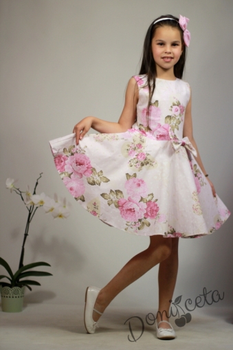 Официална или ежедневна детска рокля на цветя клош тип в розово Мери  3