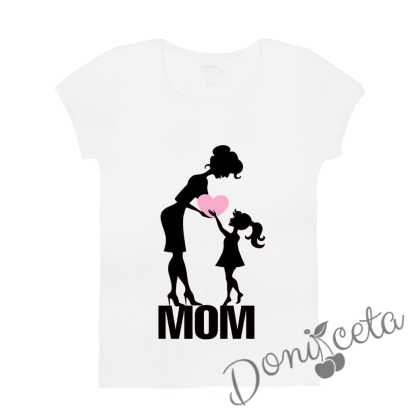 Детска тениска с къс ръкав в бяло с персонализирано име от колекция "Майки и дъщери"