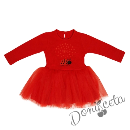 Бебешка/детска рокля с  калинка в червено с тюл