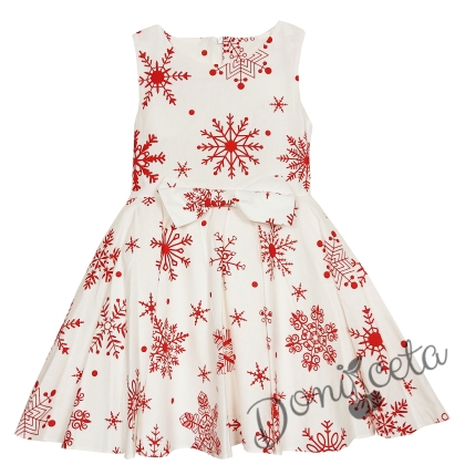 Официална или ежедневна  детска рокля в бяло със снежинки в червено