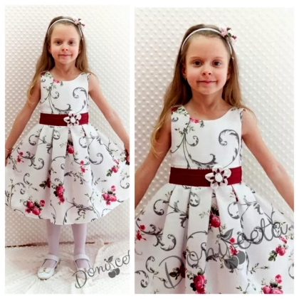 Официална детска рокля на цветя в бордо Белослава