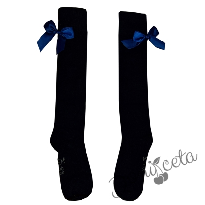 Детски  чорапи 3/4 в тъносиньо с панделки 