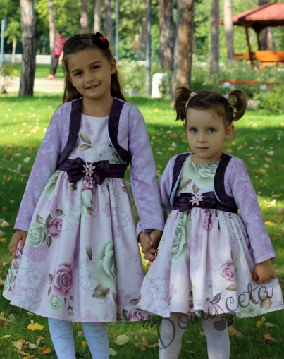 Официална детска рокля на цветя в лилаво с болеро