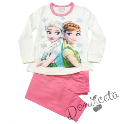 Детска пижама в розово и бяло с Анна и Елза