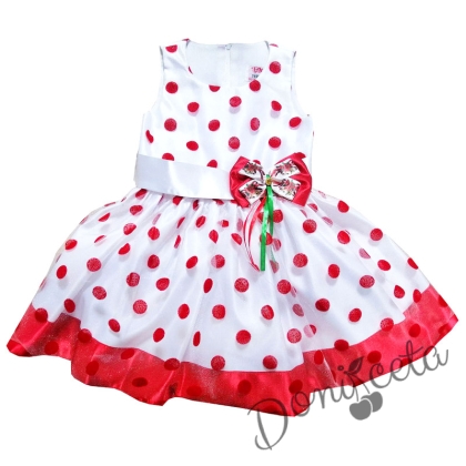 Официална детска рокля  в бяло с тюл на червени точки
