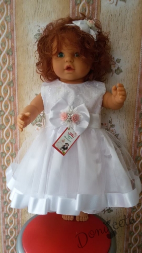 Официална детска рокличка в дантела бяло за шаферка или кръщене