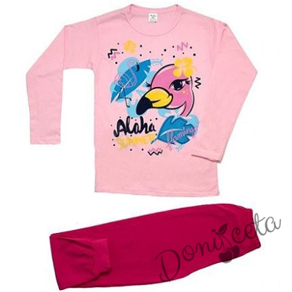 Детска пижама в розово и циклама с фламинго