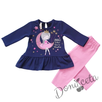 Бебешки/детски комплект за момиче от блузка и панталонки в розово