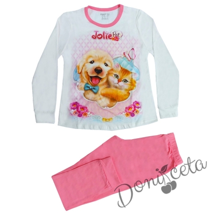 Детска пижама в розово и бяло с кученца