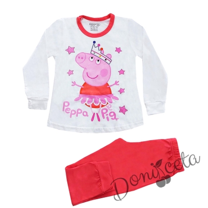 Детска пижама с прасето Пепа в цвят диня и бяло