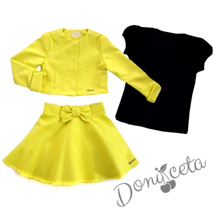Комплект Мелания от 3 части- кожена пола, тениска в черно и кожено яке в жълто