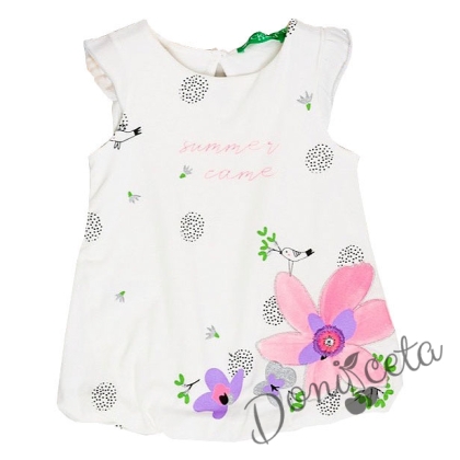Бебешка/детска рокличка с къс ръкав в бяло с цветчета