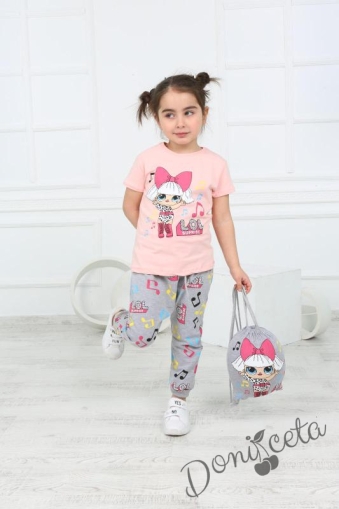Детски комплект от 3 части - тениска с Лол в розово, раничка и панталон