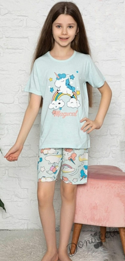 Детска пижама с къс ръкав с Пони/Еднорог в светлосиньо