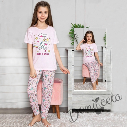 Детска пижама в розово с къс ръкав с Пони/Еднорог 