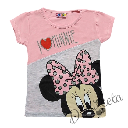 Детска тениска за момиче в розово и сиво с Мини Маус