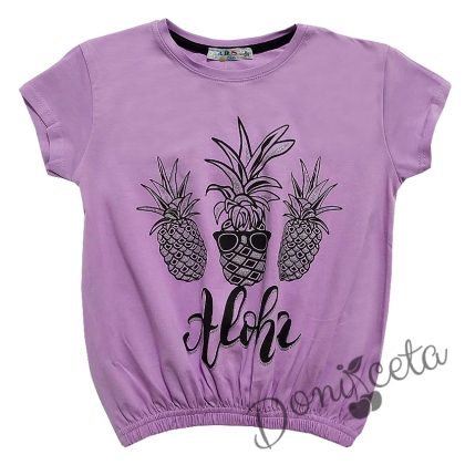 Детска тениска за момиче в лилаво с ананаси