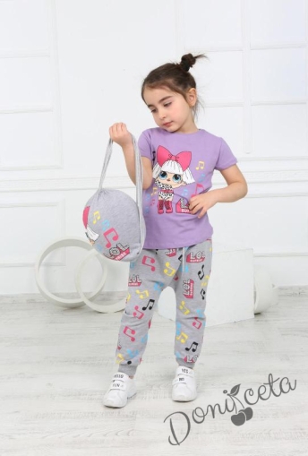 Детски комплект от 3 части - тениска с Лол в лилаво, панталон и раничка