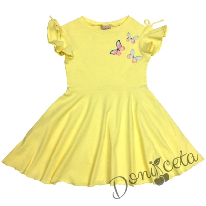 Детска рокля Contrаst с къс ръкав в жълто с пеперудки 71435