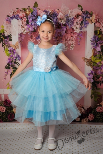 Официална детска рокля в светлосиньо с тюл 288ССЖ