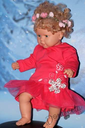 Бебешка рокля с дълъг ръкав в прасковено