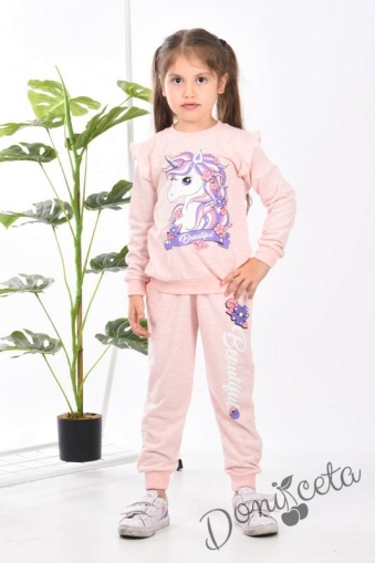 Детски комплект от блуза с Пони/Еднорог и планталон в розово