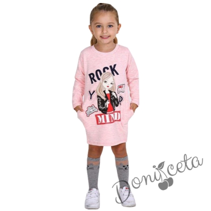 Детска рокля с момиче и надпис в розово 6643546