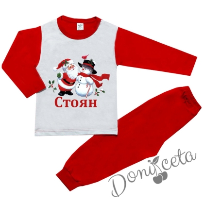 Персонализирана коледна бебешка/детска пижама с Дядо Коледа и снежен човек 754433