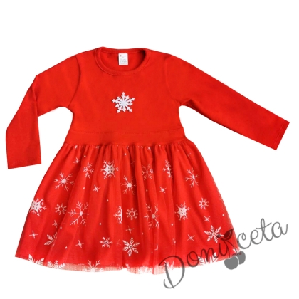 Коледна детска/бебешка рокля в червено със снежинки 5665251
