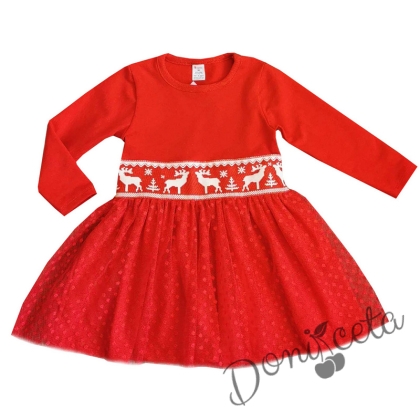 Коледна бебешка/детска рокля в червено с еленчета