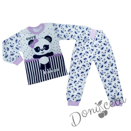 Детска пижама в бяло и лилаво с панди 847744