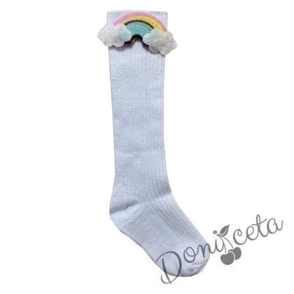 Детски чорапи 3/4 в бяло с дъга 7354435