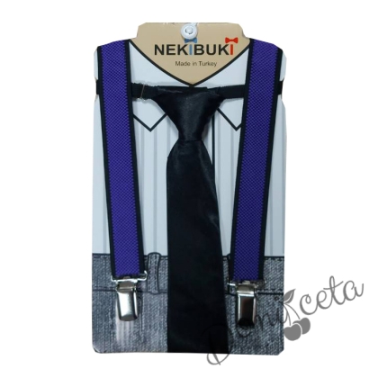 Комплект от вратовръзка в черно с тиранти в лилаво за момче 834629