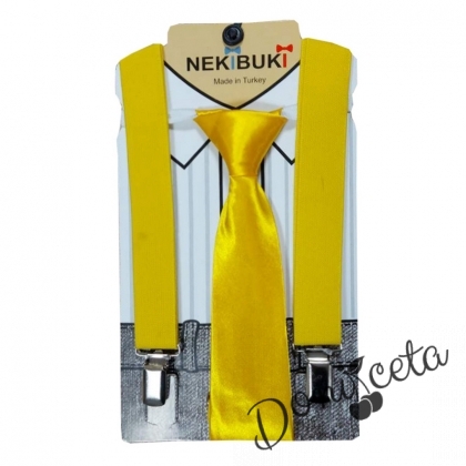 Комплект от вратовръзка с тиранти в жълто за момче 8243667