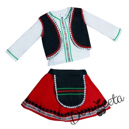 Детска народна носия 1- комплект пола, риза, престилка и елек с фолклорни/етно мотиви 