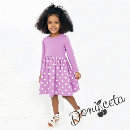 Детска рокля с дълъг ръкав в лилаво с точки