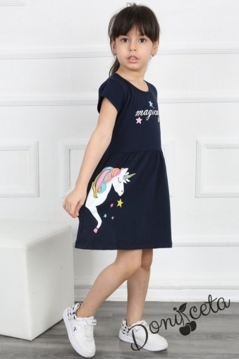 Ежедневна детска рокля в тъмносиньо с Пони/Еднорог 836645