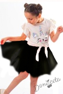 Детски комплект от тениска в бяло с Пони/Еднорог и пола в черно 1
