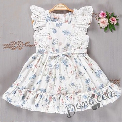 Ежедневна детска рокля с къс ръкав в бяло на цветя 954732