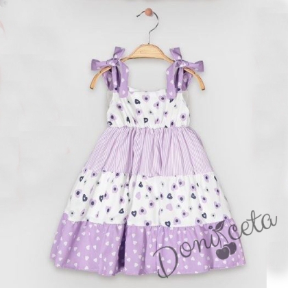 Ежедневна детска рокля с без ръкав в лилаво със сърчица