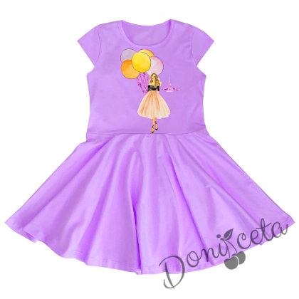 Детска рокля с къс ръкав в лилаво с момиче 9345433