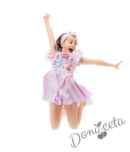 Детска рокля Contrast с къс ръкав в лилаво 746663