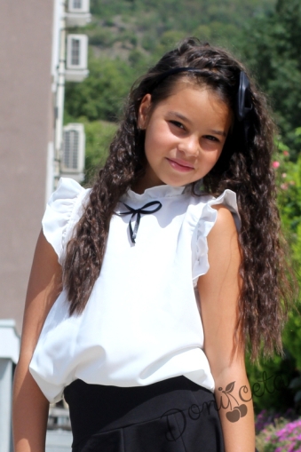 Детска риза за момиче в бяло с къс ръкав Contrast 1