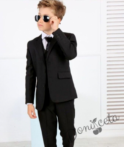 Официален костюм в черно за момче от 5 части с вратовръзка 536974
