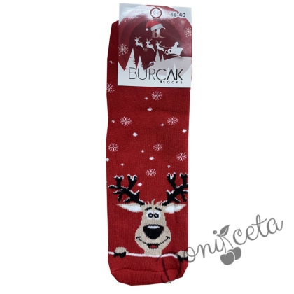Коледни червени термо чорапи с еленче