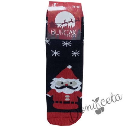 Коледни термо чорапи в черно с дядо Коледа и звездички